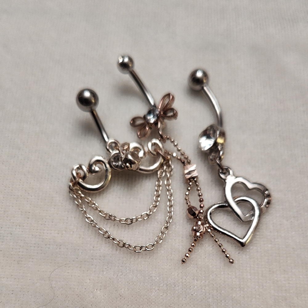 Silver And White Stone Belly Button Rings Set